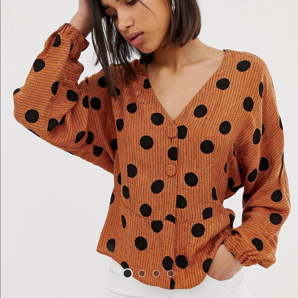 Mango polka dot printed orange blouse